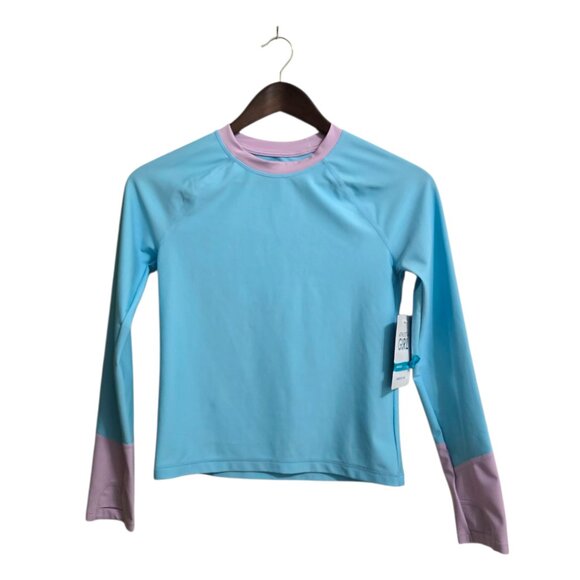 Athleta Girl Long Sleeve Rashguard In Aqua Sz L/12 NWT - Picture 1 of 11